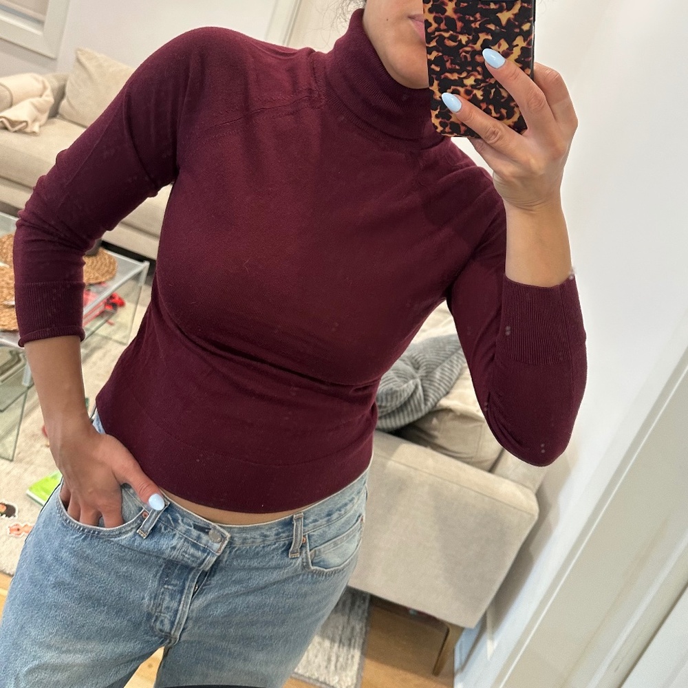 Banana Republic burgundy turtleneck sweater 100% fine merino wool Size XS
